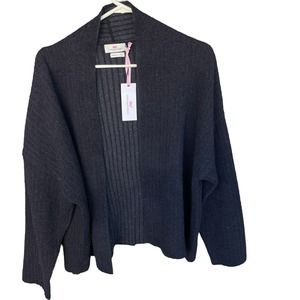 Vineyard Vines Sweater Womens Large Blue Cropped Open Front Wool Blend Whale